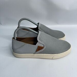 Olukai Pehuea  Bluish Light Gray Leather Slip‎ On Shoes US Women's 7.5